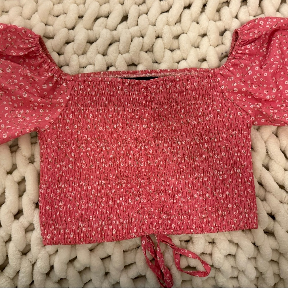 Floral Pink Smocked Crop Top